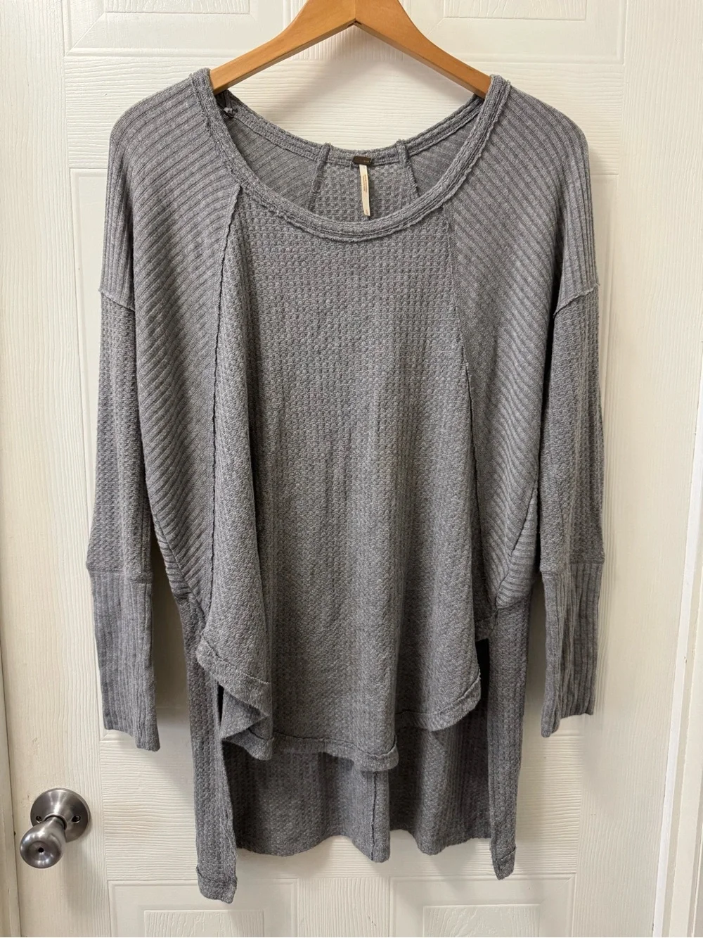Free People Heather Gray Ribbed Waffle Knit Pullover
